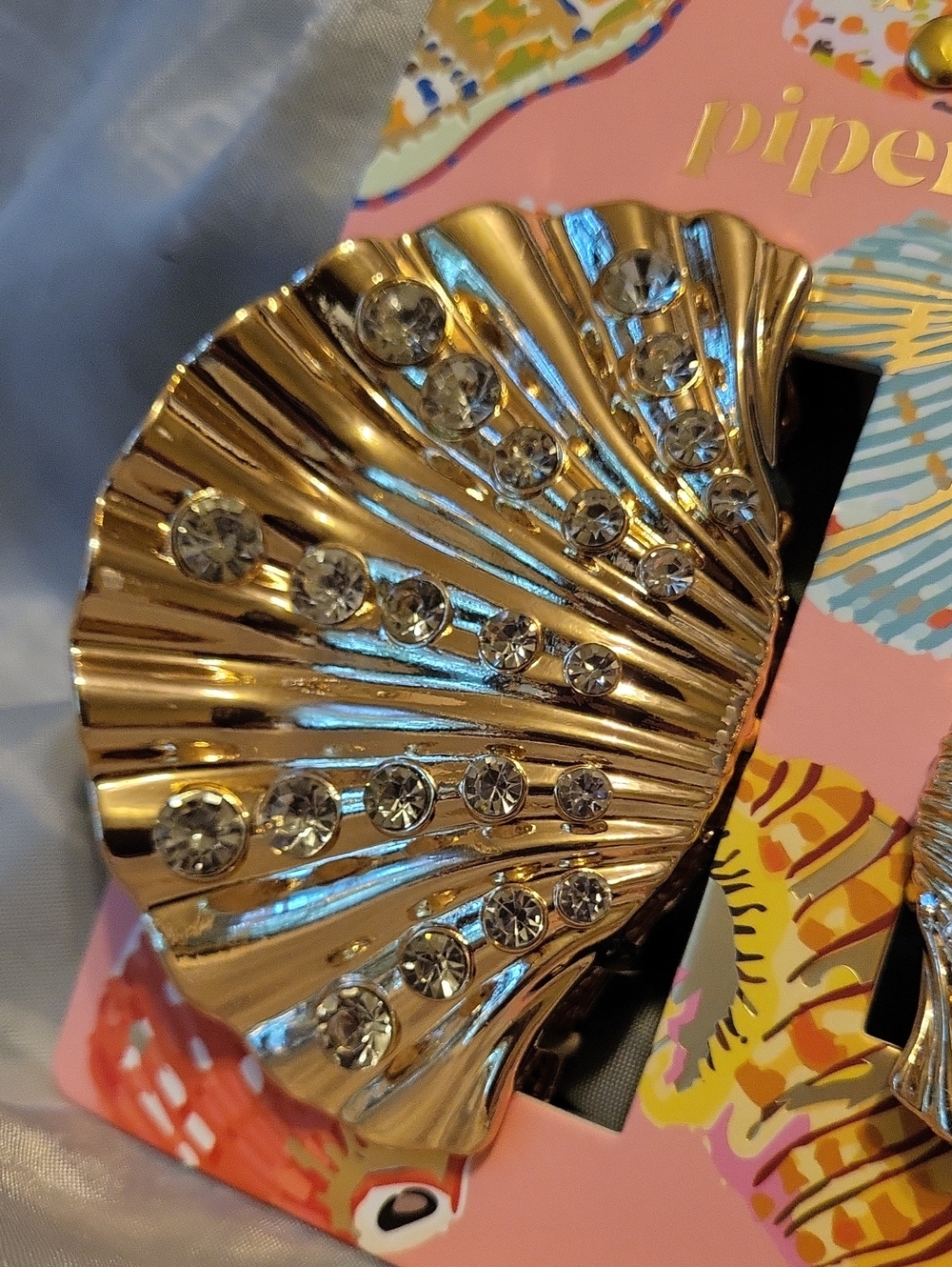 Piper K SHELL GEM DETAILED Gold Rhinestone Hair Clips BRAND NEW Li Rt LP - Picture 3 of 3